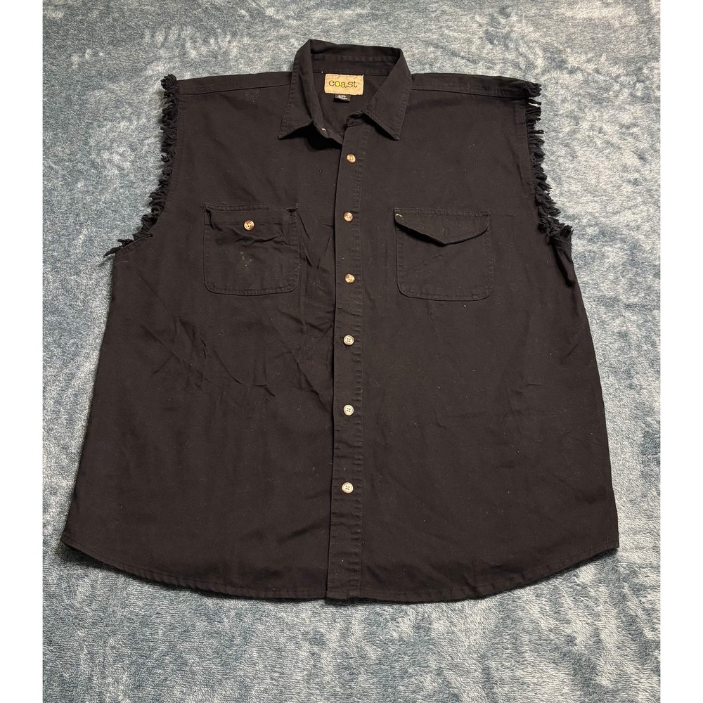Coast Mens 2XL Black Sleeveless Button-Down Biker Vest Patriotic Back Patch